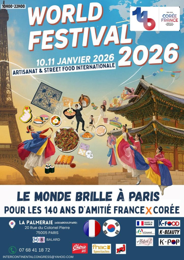 Affiche World Festival 2026, Le monde brille à Paris pour les 140 ans d’amitié France–Corée